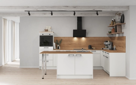 Cuisines Elite Cuisine en îlot 336,6 cm x 220 cm électroménagers inclus planning 1 Blanc alpin, super mat Touch