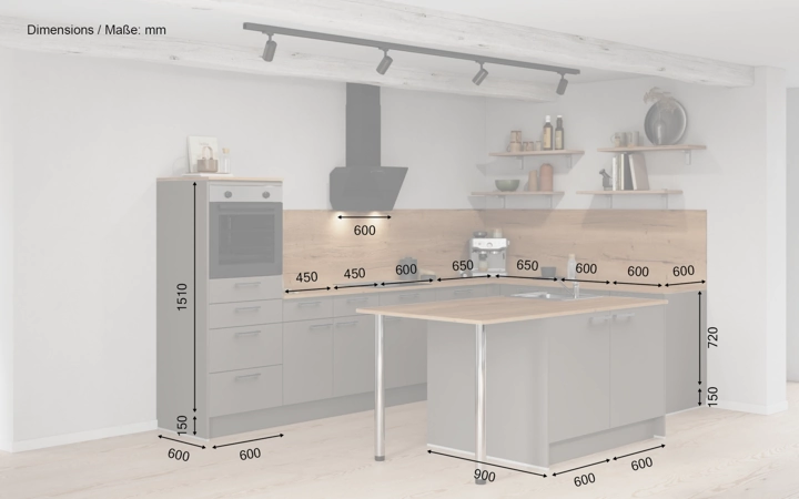 Cuisines Elite Cuisine en îlot 336,6 cm x 220 cm électroménagers inclus planning 1 5