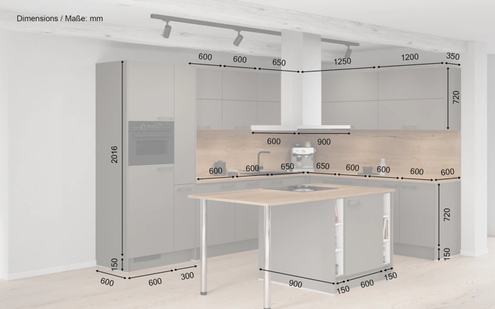 Cuisines Elite Cuisine en îlot 338,2 cm x 248,2 cm électroménagers inclus planning 1 5