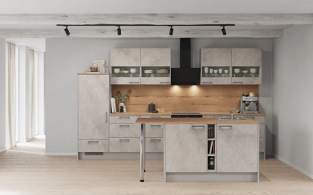 Cuisines Elite Cuisine en îlot 363,4 cm électroménagers inclus planning 1 Décor béton gris terre Riva