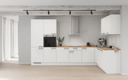 Cuisines Elite Cuisine en L 366,6 cm x 246, 6 cm électroménagers inclus planning 1 Blanc alpin, super mat Touch Cuisines Elite Cuisine en L 366,6 cm x 246, 6 cm électroménagers inclus planning 1 Blanc alpin, super mat Touch
