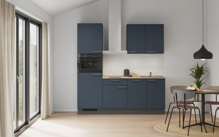 Cuisines Elite Cuisine linéaire 210 cm électroménagers inclus, planning 1 Bleu fjord ultra-mat Easytouch