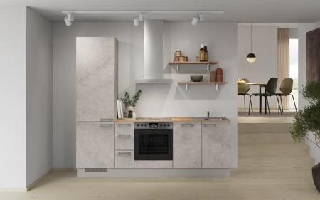 Cuisines Elite Cuisine linéaire 240 cm électroménagers inclus planning 10 Décor béton gris terre Riva