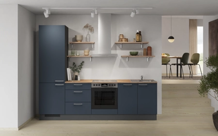 Cuisines Elite Cuisine linéare 270 cm électroménagers inclus planning 10 Bleu fjord ultra-mat Easytouch