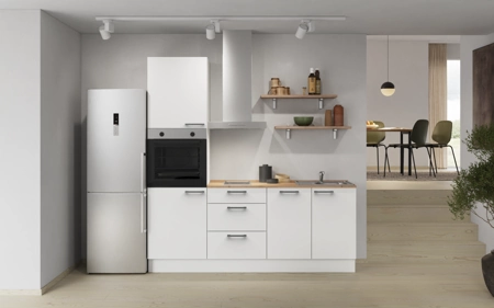 Cuisines Elite Cuisine linéaire 210 cm électroménagers inclus, planning 11 Blanc alpin, super mat Touch