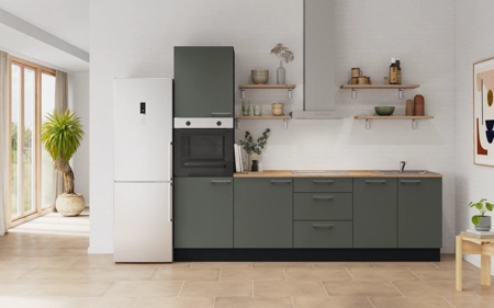 Cuisines Elite Cuisine linéare 270 cm électroménagers inclus planning 11 Vert minéral ultra-mat Easytouch