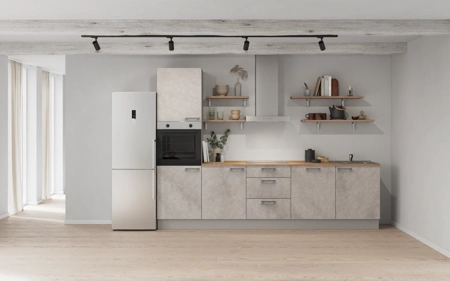 Cuisines Elite Cuisine linéaire 300 cm électroménagers inclus planning 11 Décor béton gris terre Riva