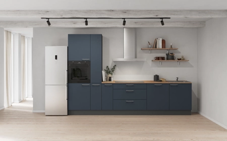Cuisines Elite Cuisine linéare 330cm électroménagers inclus planning 11 Bleu fjord ultra-mat Easytouch