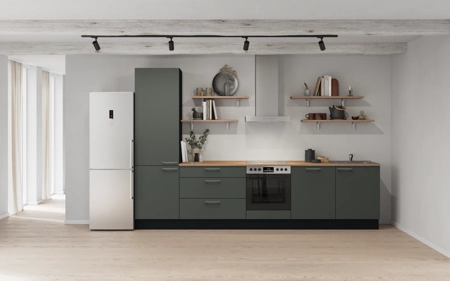 Cuisines Elite Cuisine linéare 330cm électroménagers inclus planning 12 Vert minéral ultra-mat Easytouch