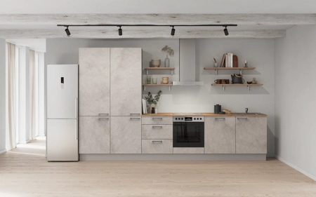 Cuisines Elite Cuisine linéare 360 cm électroménagers inclus planning 12 Décor béton gris terre Riva Cuisines Elite Cuisine linéare 360 cm électroménagers inclus planning 12 Décor béton gris terre Riva