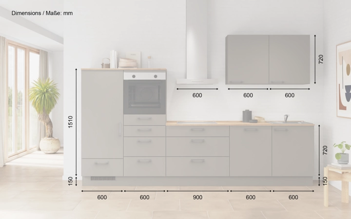 Cuisines Elite Cuisine linéare 330cm électroménagers inclus planning 13 5