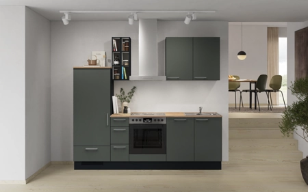 Cuisines Elite Cuisine linéaire 240 cm électroménagers inclus planning 14 Vert minéral ultra-mat Easytouch