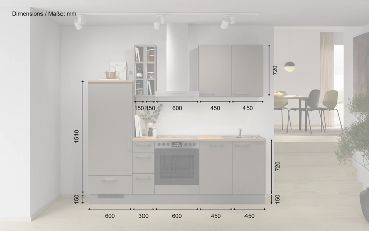 Cuisines Elite Cuisine linéaire 240 cm électroménagers inclus planning 14 5