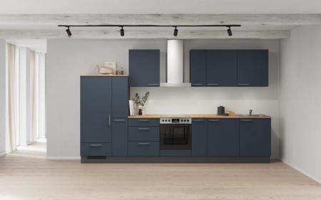 Cuisines Elite Cuisine linéare 360 cm électroménagers inclus planning 14 Bleu fjord ultra-mat Easytouch