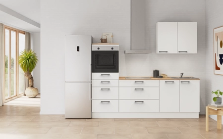Cuisines Elite Cuisine linéaire 240 cm électroménagers inclus planning 15 Blanc alpin, super mat Touch