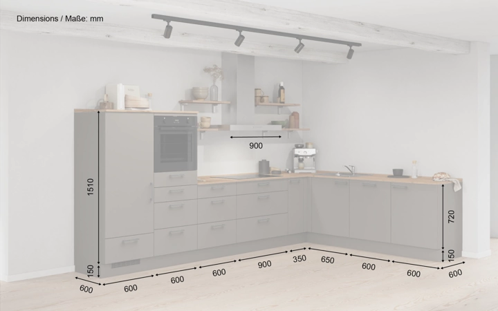 Cuisines Elite Cuisine en L 366,6 cm x 246, 6 cm électroménagers inclus planning 16 5