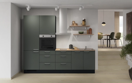 Cuisines Elite Cuisine linéare 270 cm électroménagers inclus planning 16 Vert minéral ultra-mat Easytouch