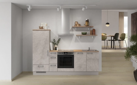 Cuisines Elite Cuisine linéaire 240 cm électroménagers inclus planning 17 Décor béton gris terre Riva