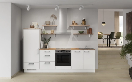 Cuisines Elite Cuisine linéare 270 cm électroménagers inclus planning 17 Blanc alpin, super mat Touch