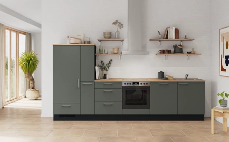 Cuisines Elite Cuisine linéare 330cm électroménagers inclus planning 17 Vert minéral ultra-mat Easytouch