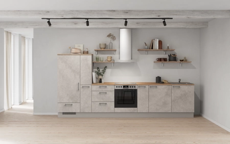 Cuisines Elite Cuisine linéare 360 cm électroménagers inclus planning 17 Décor béton gris terre Riva