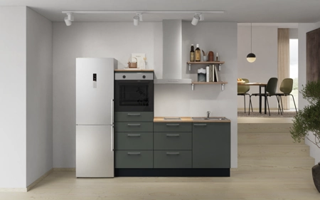 Cuisines Elite Cuisine linéaire 180 cm électroménagers inclus, planning 18 Vert minéral ultra-mat Easytouch