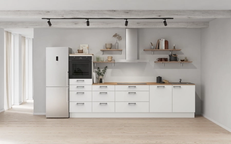 Cuisines Elite Cuisine linéare 330cm électroménagers inclus planning 18 Blanc alpin, super mat Touch