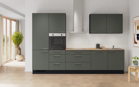 Cuisines Elite Cuisine linéare 330cm électroménagers inclus planning 2 Vert minéral ultra-mat Easytouch