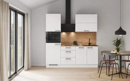 Cuisines Elite Cuisine linéaire 210 cm électroménagers inclus, planning 3 Blanc alpin, super mat Touch