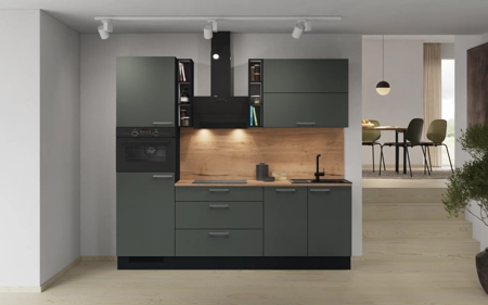 Cuisines Elite Cuisine linéaire 240 cm électroménagers inclus planning 3 Vert minéral ultra-mat Easytouch
