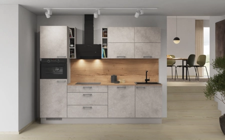 Cuisines Elite Cuisine linéare 270 cm électroménagers inclus planning 3 Décor béton gris terre Riva