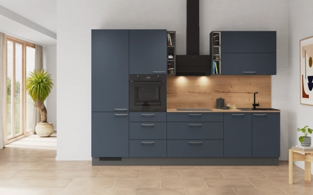 Cuisines Elite Cuisine linéaire 300 cm électroménagers inclus planning 3 Bleu fjord ultra-mat Easytouch