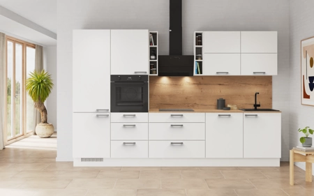 Cuisines Elite Cuisine linéare 330cm électroménagers inclus planning 3 Blanc alpin, super mat Touch