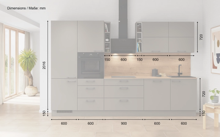 Cuisines Elite Cuisine linéare 330cm électroménagers inclus planning 3 5