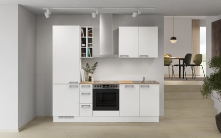 Cuisines Elite Cuisine linéaire 240 cm électroménagers inclus planning 4 Blanc alpin, super mat Touch