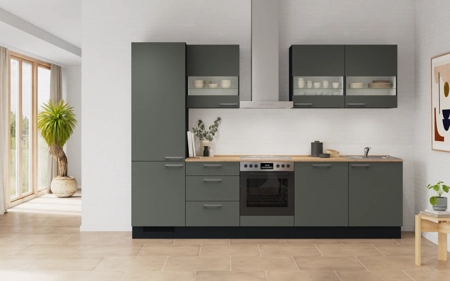 Cuisines Elite Cuisine linéaire 300 cm électroménagers inclus planning 4 Vert minéral ultra-mat Easytouch