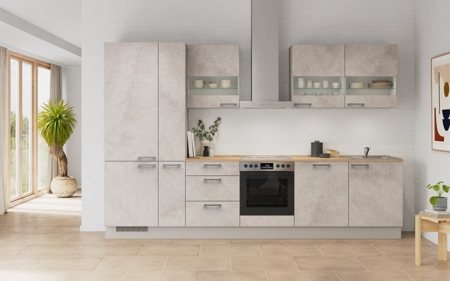 Cuisines Elite Cuisine linéare 330cm électroménagers inclus planning 4 Décor béton gris terre Riva