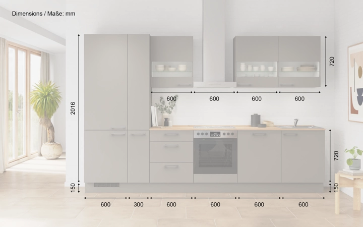 Cuisines Elite Cuisine linéare 330cm électroménagers inclus planning 4 5