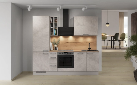 Cuisines Elite Cuisine linéaire 240 cm électroménagers inclus planning 5 Décor béton gris terre Riva