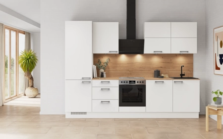 Cuisines Elite Cuisine linéaire 300 cm électroménagers inclus planning 5 Blanc alpin, super mat Touch