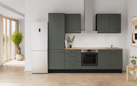 Cuisines Elite Cuisine linéare 270 cm électroménagers inclus planning 6 Vert minéral ultra-mat Easytouch