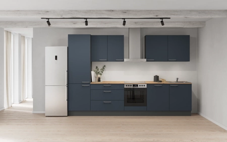 Cuisines Elite Cuisine linéare 330cm électroménagers inclus planning 6 Bleu fjord ultra-mat Easytouch