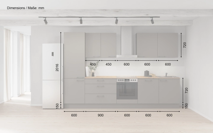 Cuisines Elite Cuisine linéare 330cm électroménagers inclus planning 6 5