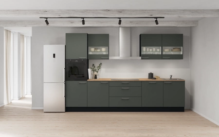 Cuisines Elite Cuisine linéare 330cm électroménagers inclus planning 7 Vert minéral ultra-mat Easytouch