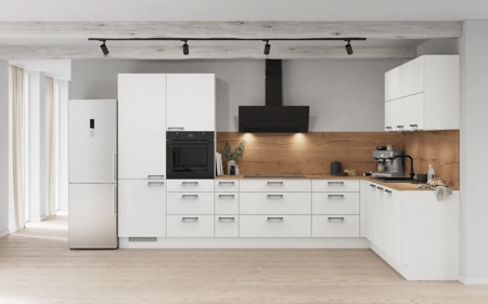 Cuisines Elite Cuisine en L 366,6 cm x 246, 6 cm électroménagers inclus planning 15 Blanc alpin, super mat Touch