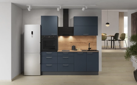 Cuisines Elite Cuisine linéaire 210 cm électroménagers inclus, planning 8 Bleu fjord ultra-mat Easytouch