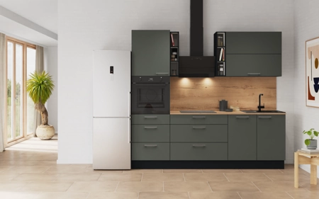 Cuisines Elite Cuisine linéaire 240 cm électroménagers inclus planning 8 Vert minéral ultra-mat Easytouch