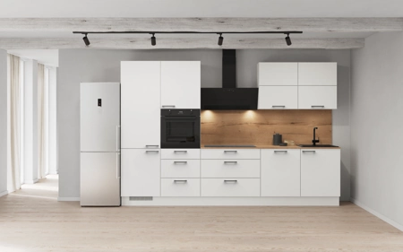 Cuisines Elite Cuisine linéare 330cm électroménagers inclus planning 8 Blanc alpin, super mat Touch
