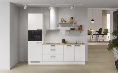 Cuisines Elite Cuisine linéaire 240 cm électroménagers inclus planning 9 Blanc alpin, super mat Touch