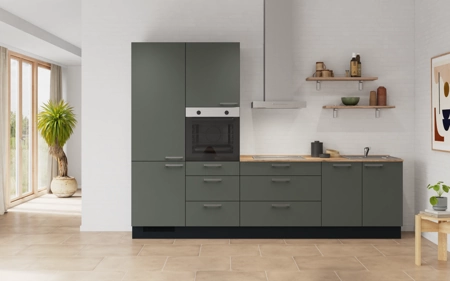 Cuisines Elite Cuisine linéaire 300 cm électroménagers inclus planning 9 Vert minéral ultra-mat Easytouch